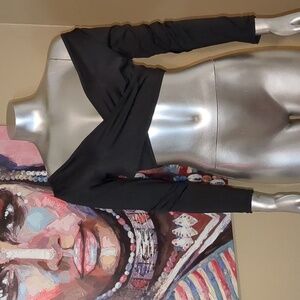 Baluoke black crop top blouse shirt sexy long sleeved v neck criss cross large